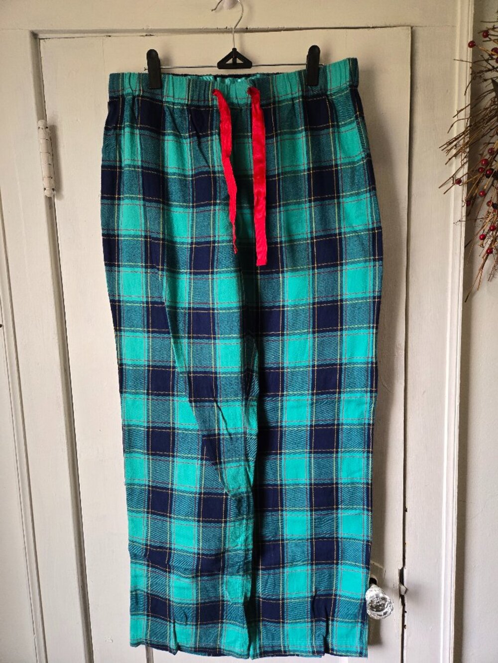 Lands' End Women's Pajama Set Knit Long Sleeve T-Shirt and Flannel Pants…